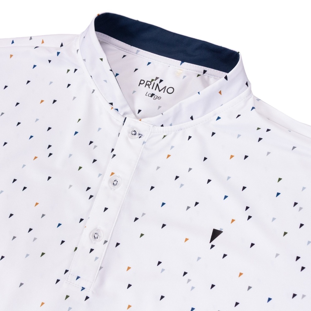 Primo Golf Blade Collar Polo Shirt Mens Large White Logo AOP Print Poly Spandex